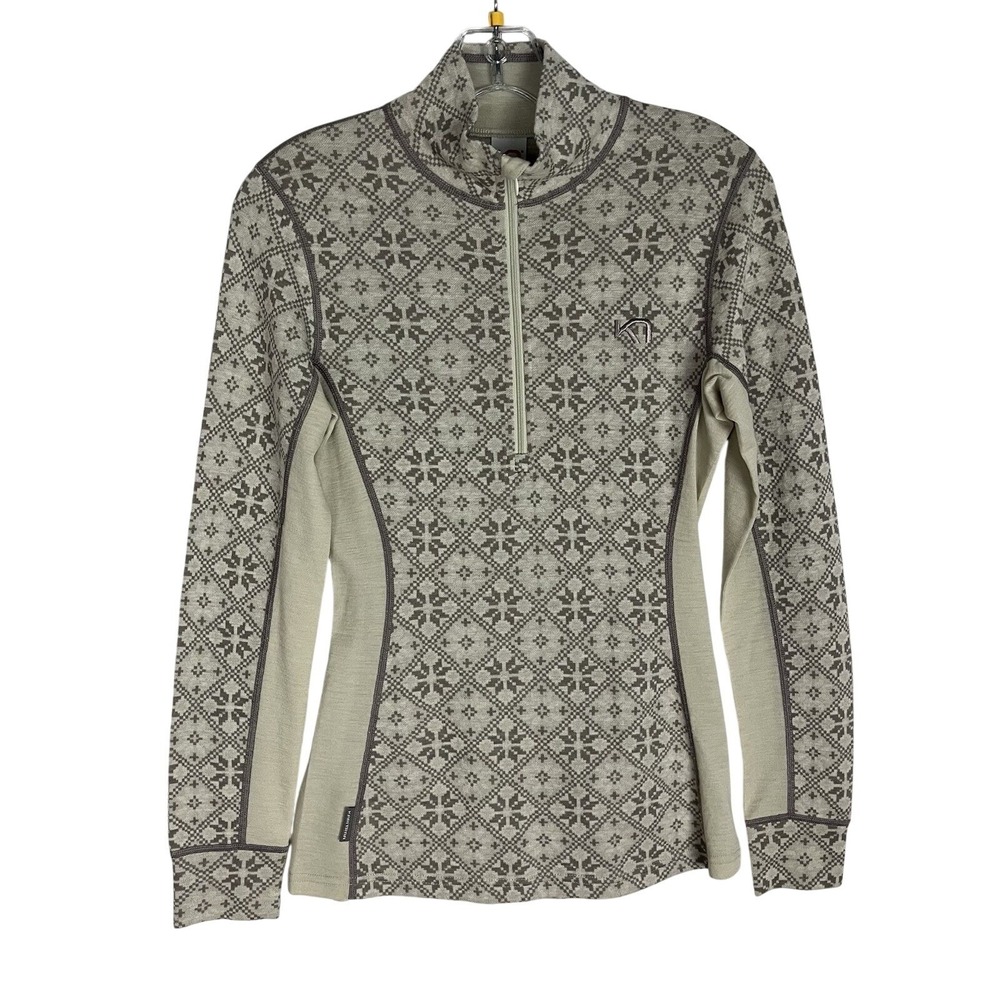 Kari Traa Half-Zip 100% Wool Base Layer Top Taupe Beige Nordic Size S